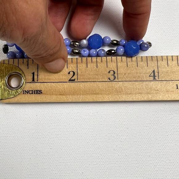 Handmade Beaded Bracelet Trio Periwinkle Blues Silver Cross - Picture 5 of 6